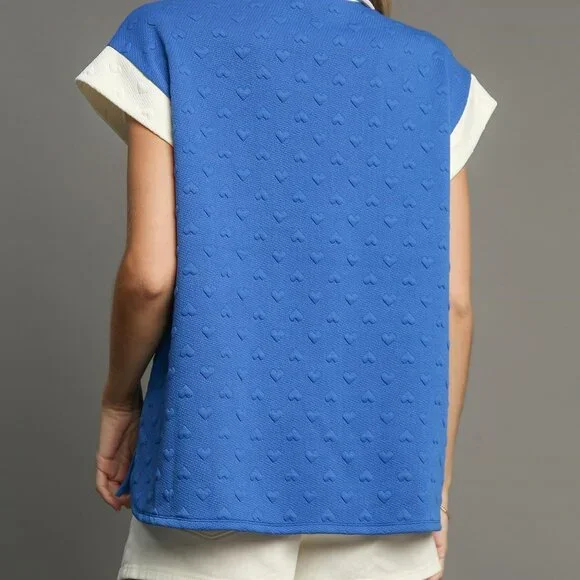 NEW Umgee Heart Knit Jacquard Top With Contrast Trim - Picture 6 of 7